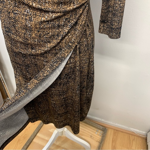 Talbots Midi Dress  MP Brown Print Ruched  3/4 Sleeve Stretch Office Travel Work - Picture 3 of 8